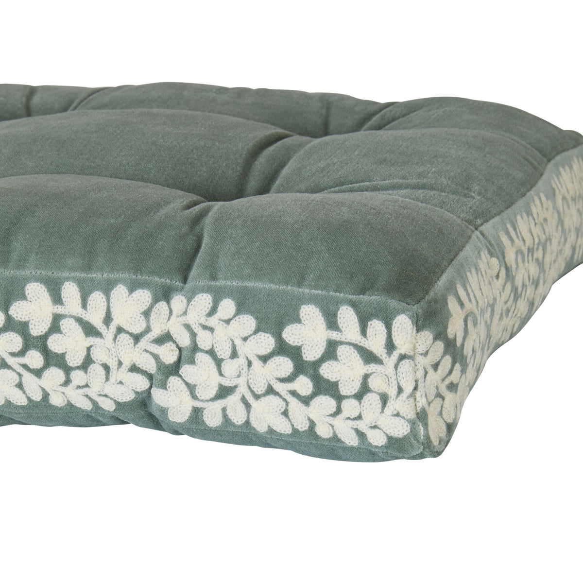 Sabine Embroidered Cotton Velvet Seat Cushion Sage