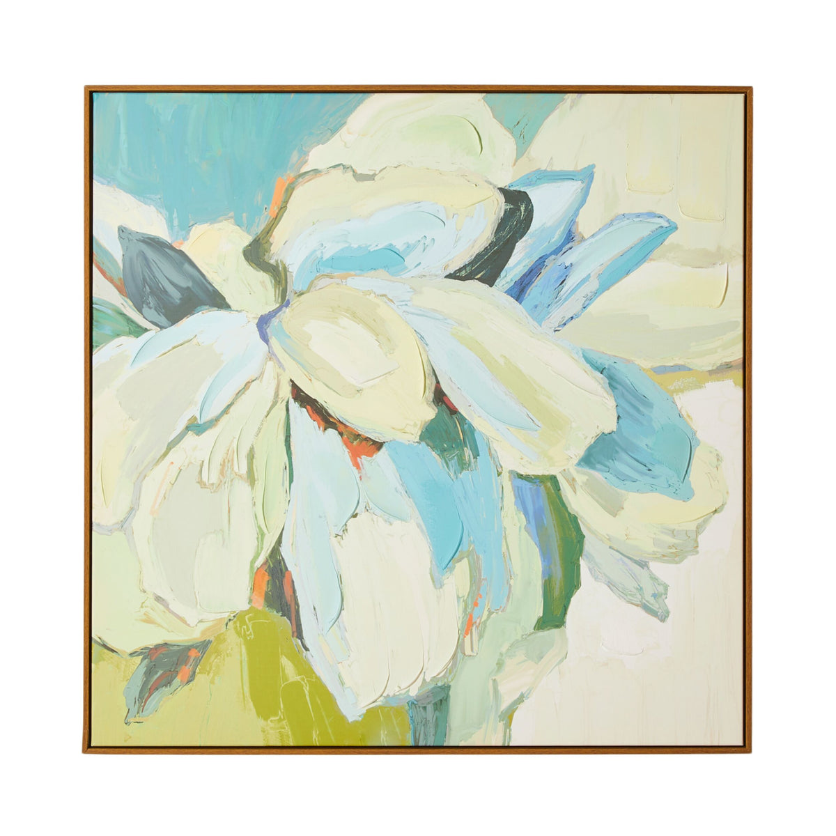 Floral Blues Framed Canvas Print 100x100cm