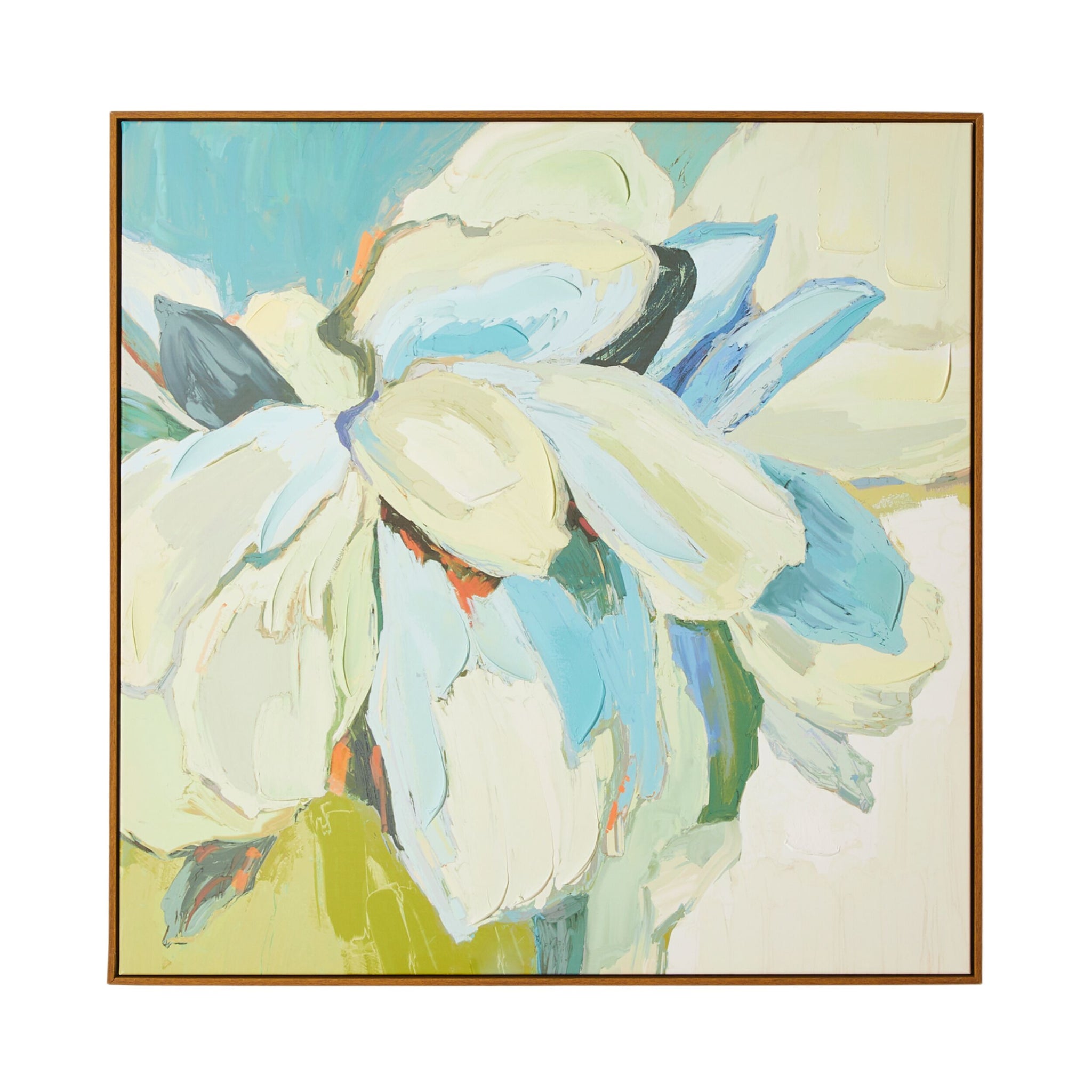 Floral Blues Framed Canvas Print 100x100cm