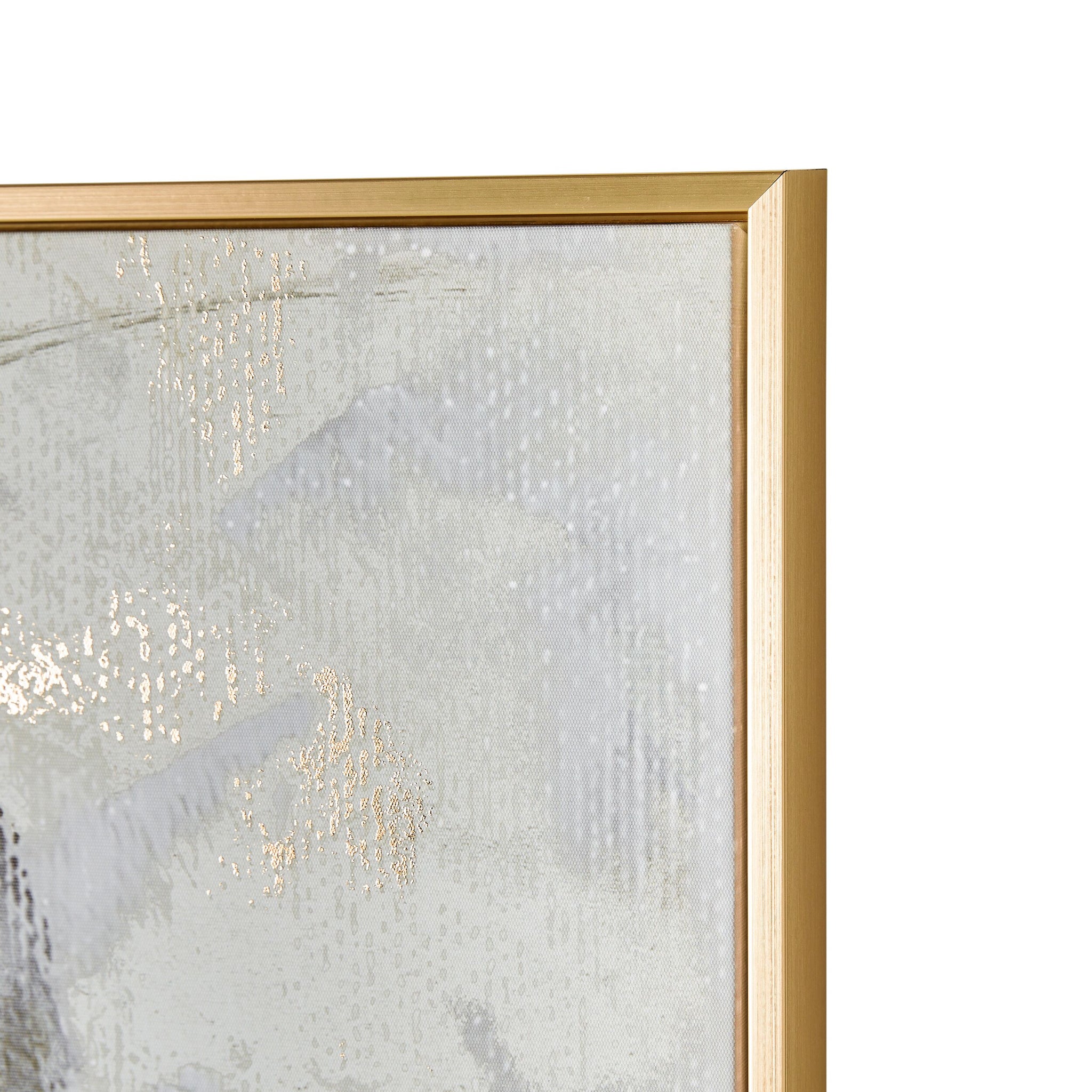 Grey and Gold Floral Canvas Print 102.6x142.6cm