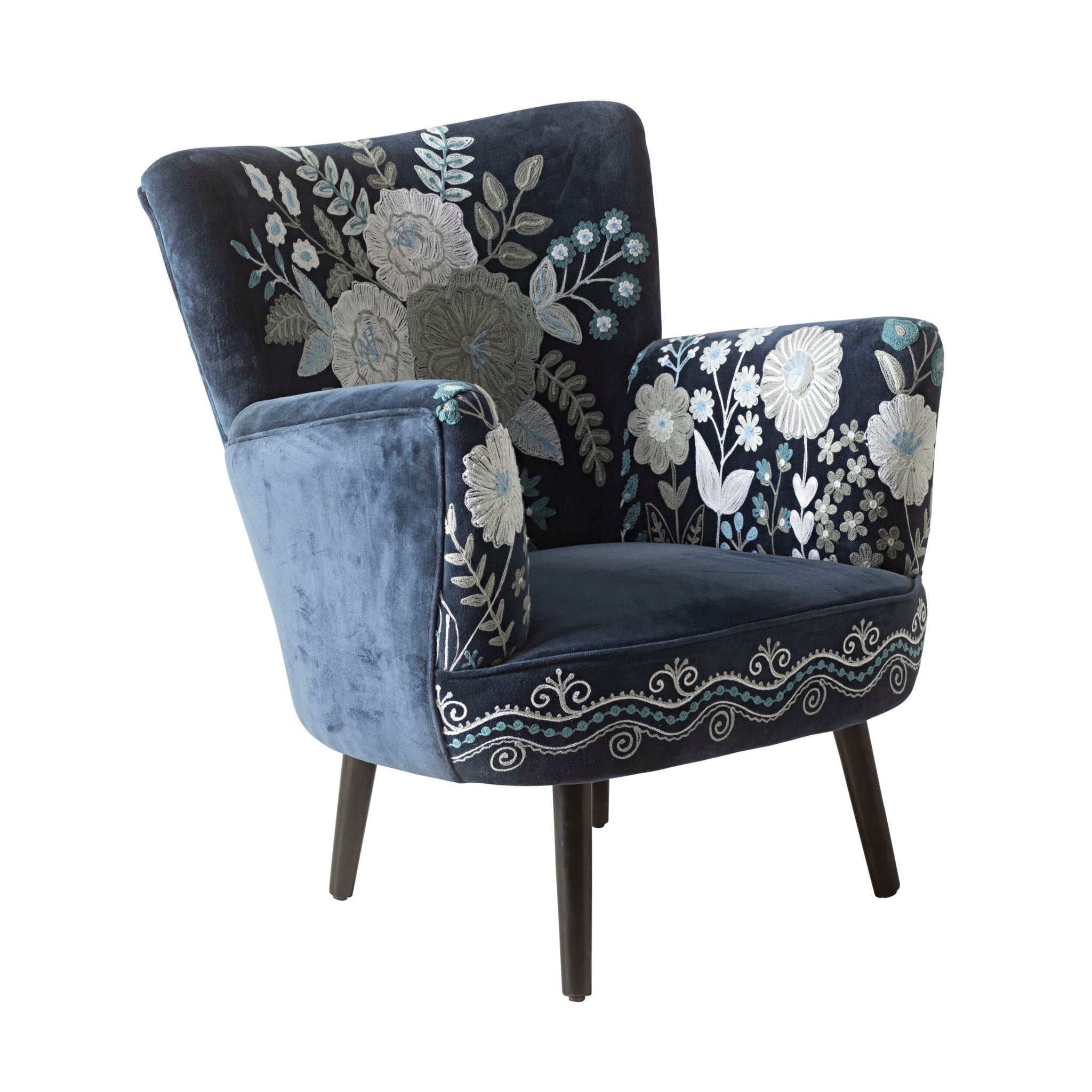 Blooms Embroidered Armchair Indigo