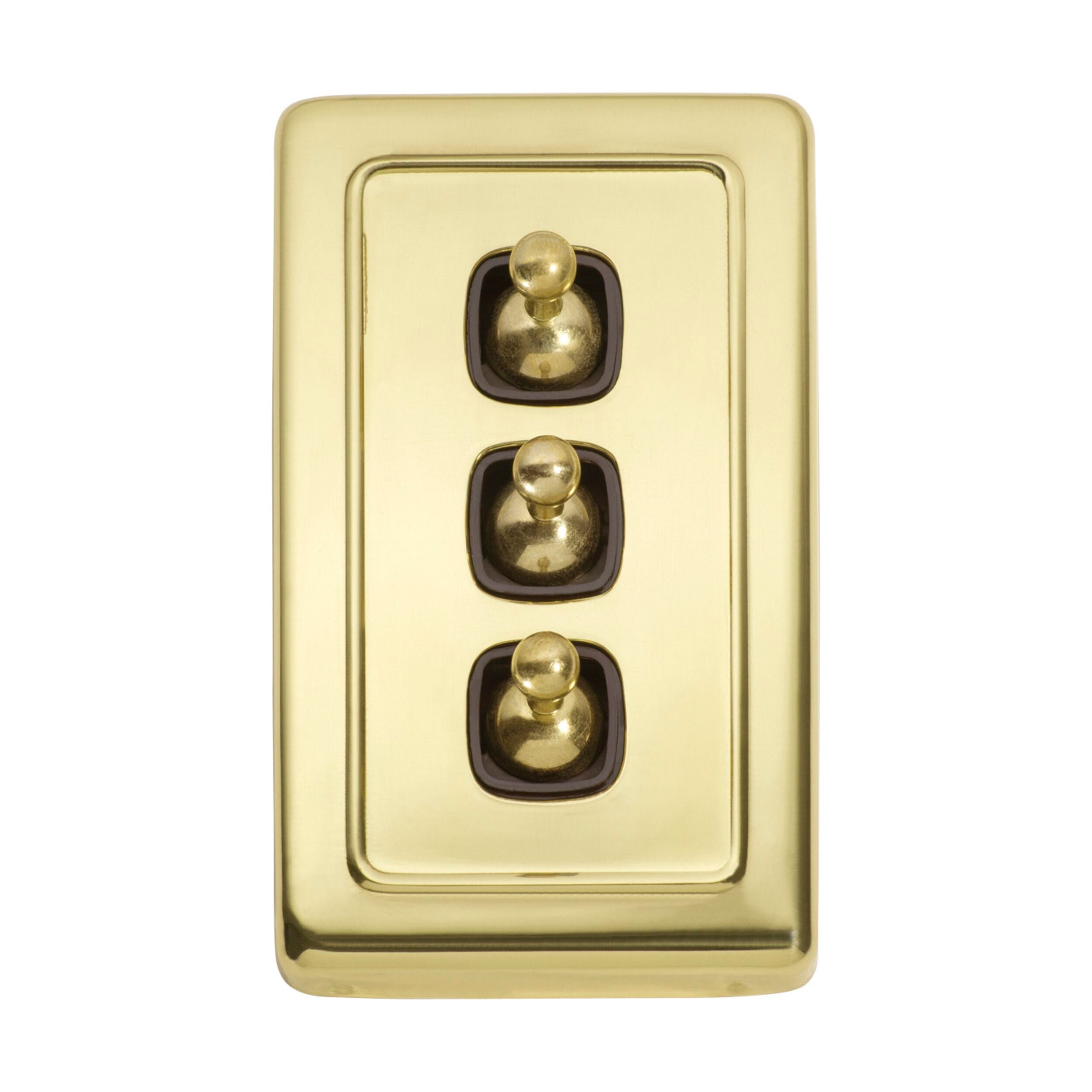 5904 Switch Flat Plate Toggle 3 Gang Brown Polished Brass H115xW72mm