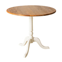 Provincial Oak Drop-Down Cafe Table featuring a round oak top and white pedestal base against a white backdrop, showcasing French provincial style.