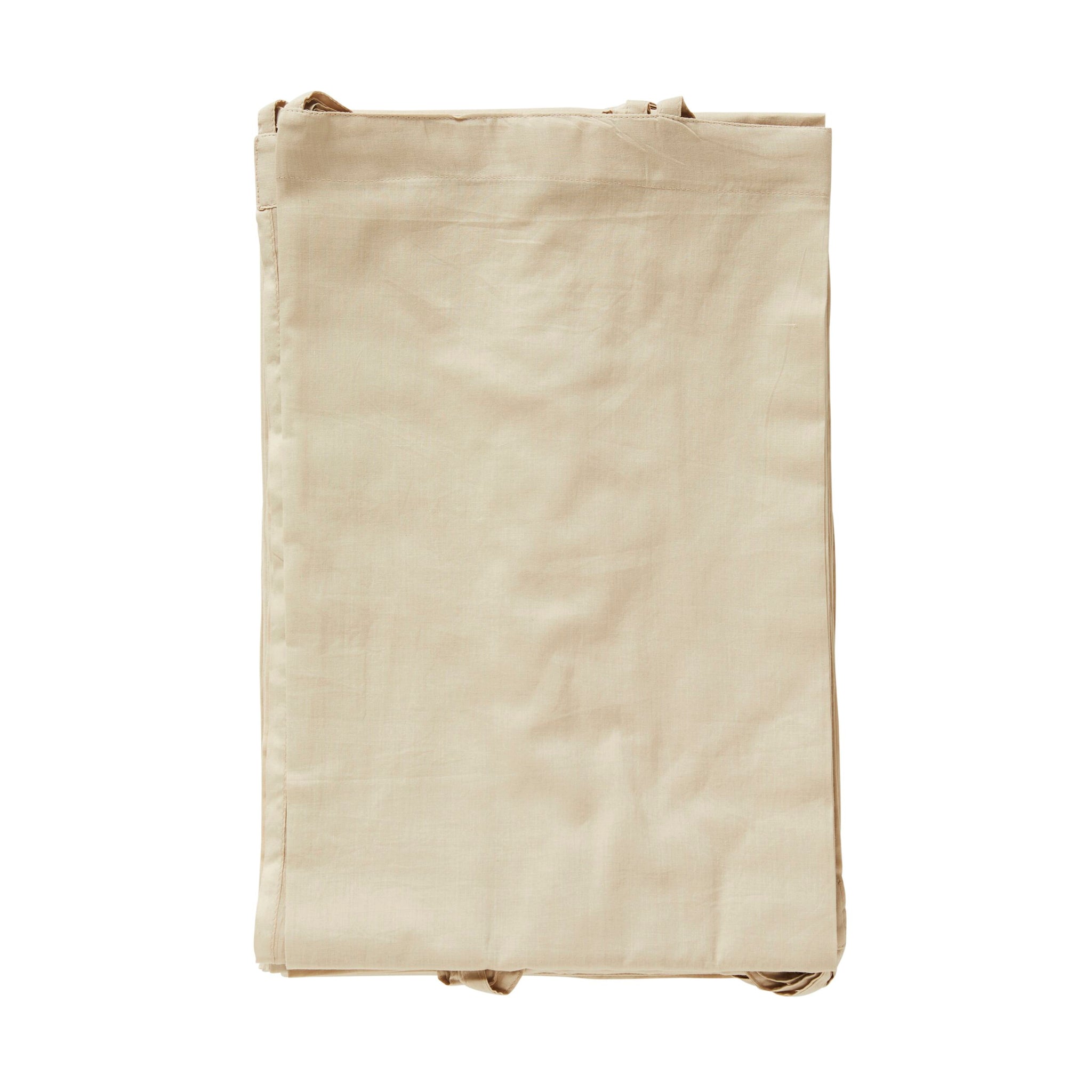 A folded beige fabric bag with handles, set against a white background, evokes the soft neutral tones of the Hampton Cotton Voile Curtain - Set of 6.