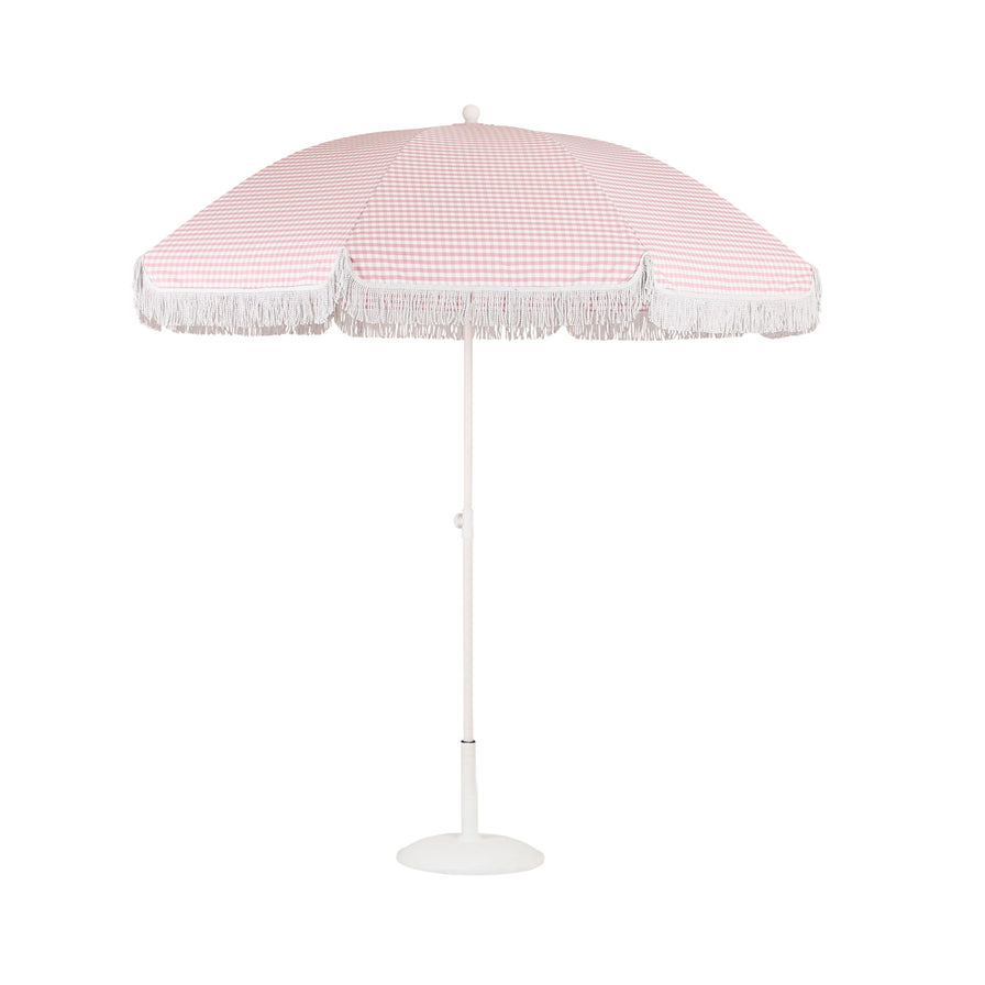 gingham patio umbrella Amalfi with Tassels Pink/White or sun lounger feelfreeaccessories2 STANCE PRO 88 Alpine Color:NOJ Coral Crush Light Heather/Coral Crush