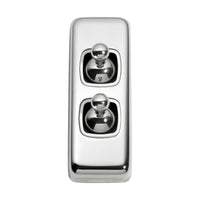 5941 Switch Flat Plate Toggle 2 Gang White Chrome Plated H82xW30mm