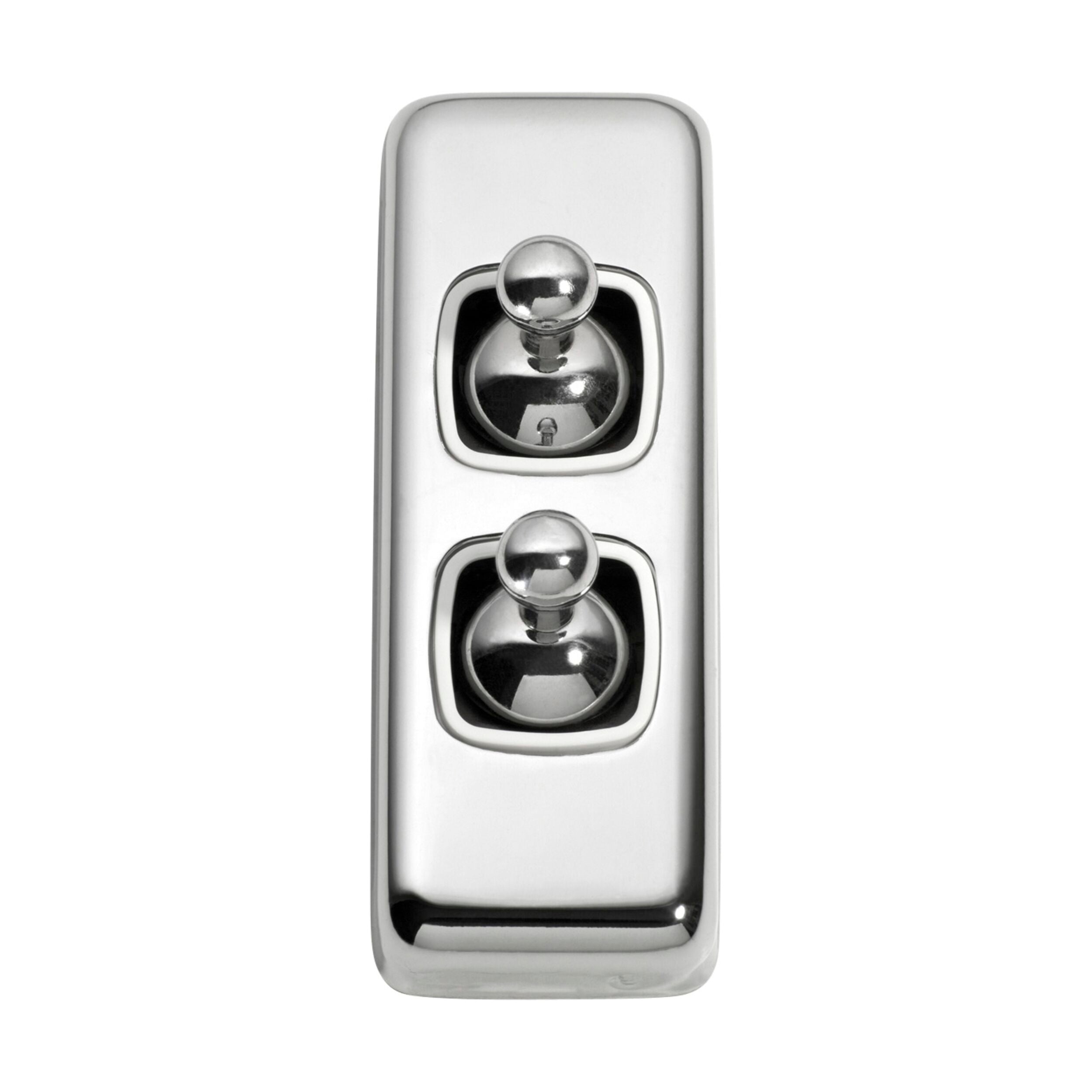 5941 Switch Flat Plate Toggle 2 Gang White Chrome Plated H82xW30mm