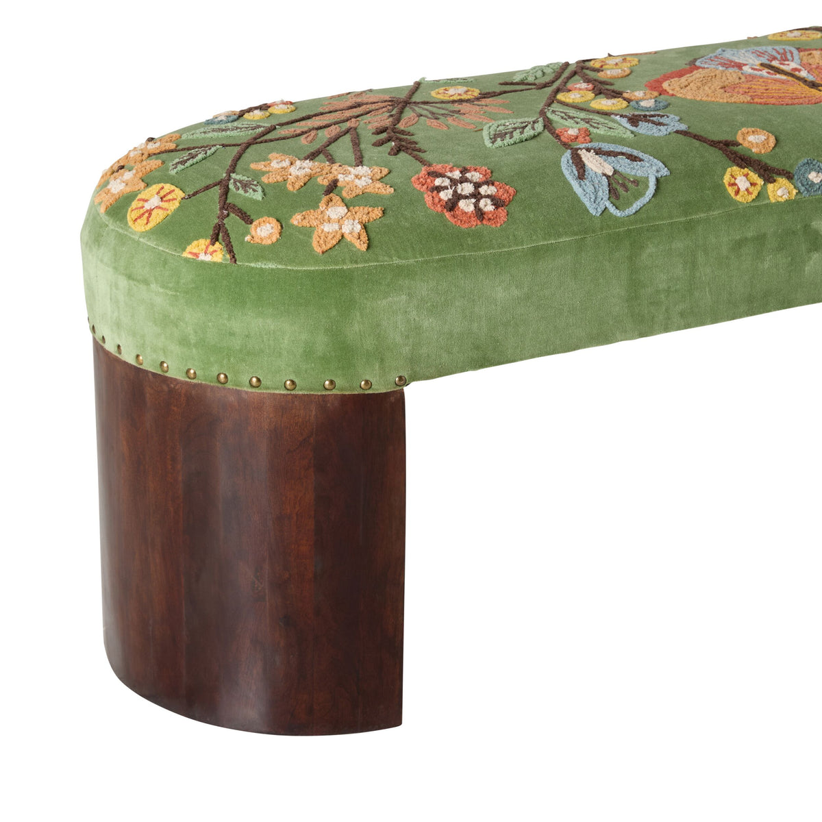 Freya Embroidered Bench Green Velvet