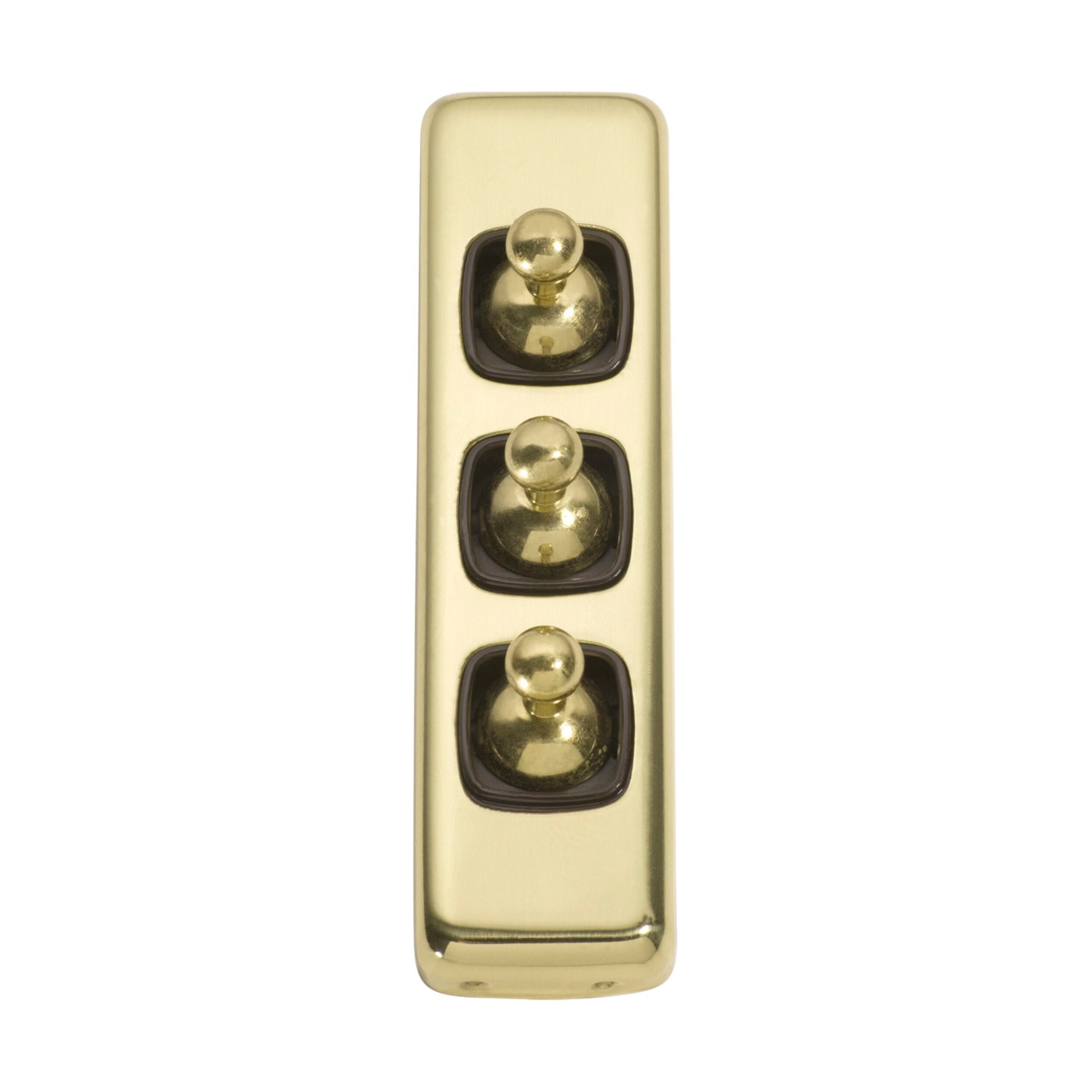 5906 Switch Flat Plate Toggle 3 Gang Brown Polished Brass H108xW30mm