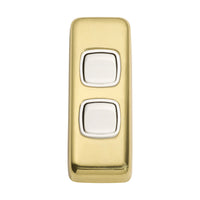 5851 Switch Flat Plate Rocker 2 Gang White Polished Brass H82xW30mm