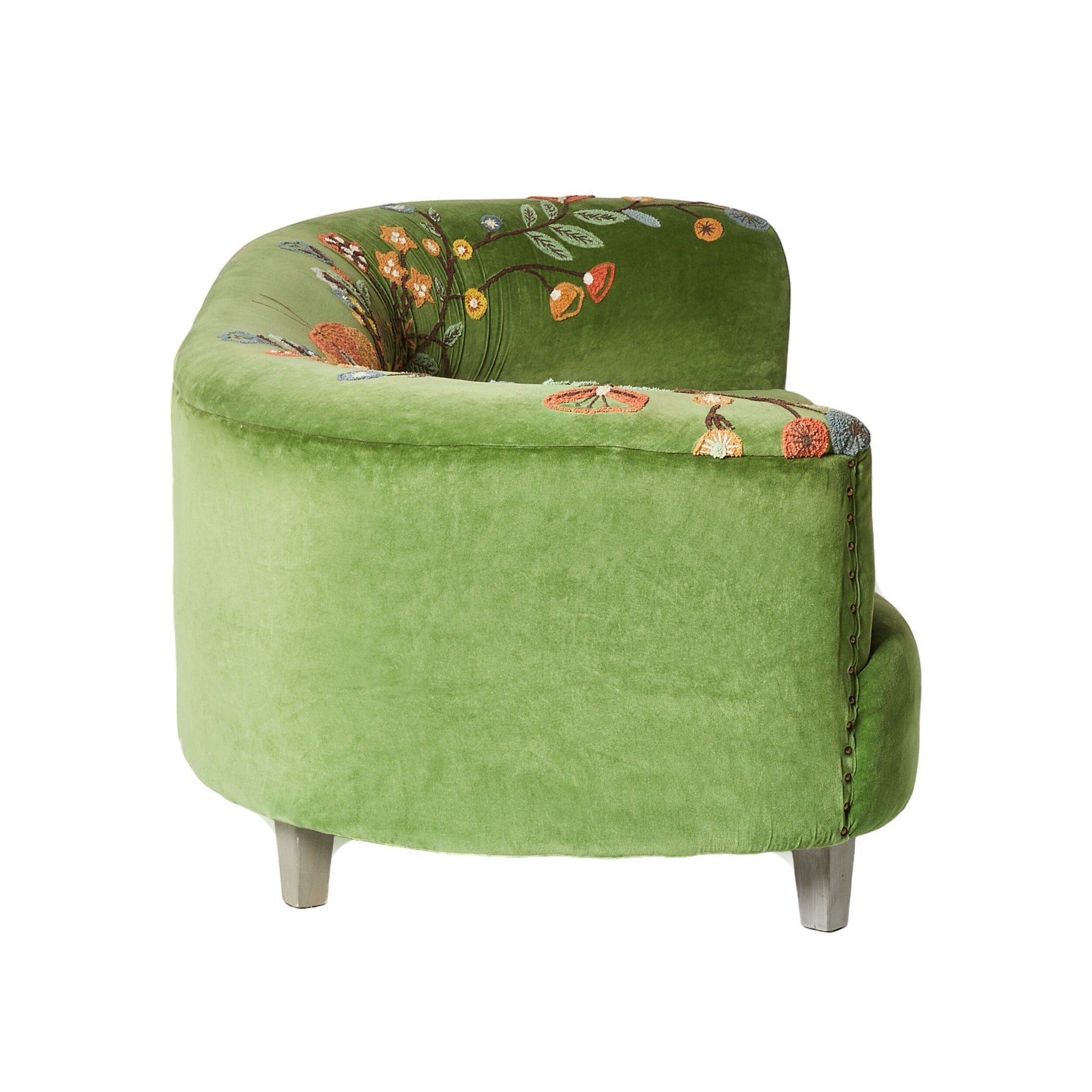 Freya Embroidered Sofa Green Velvet