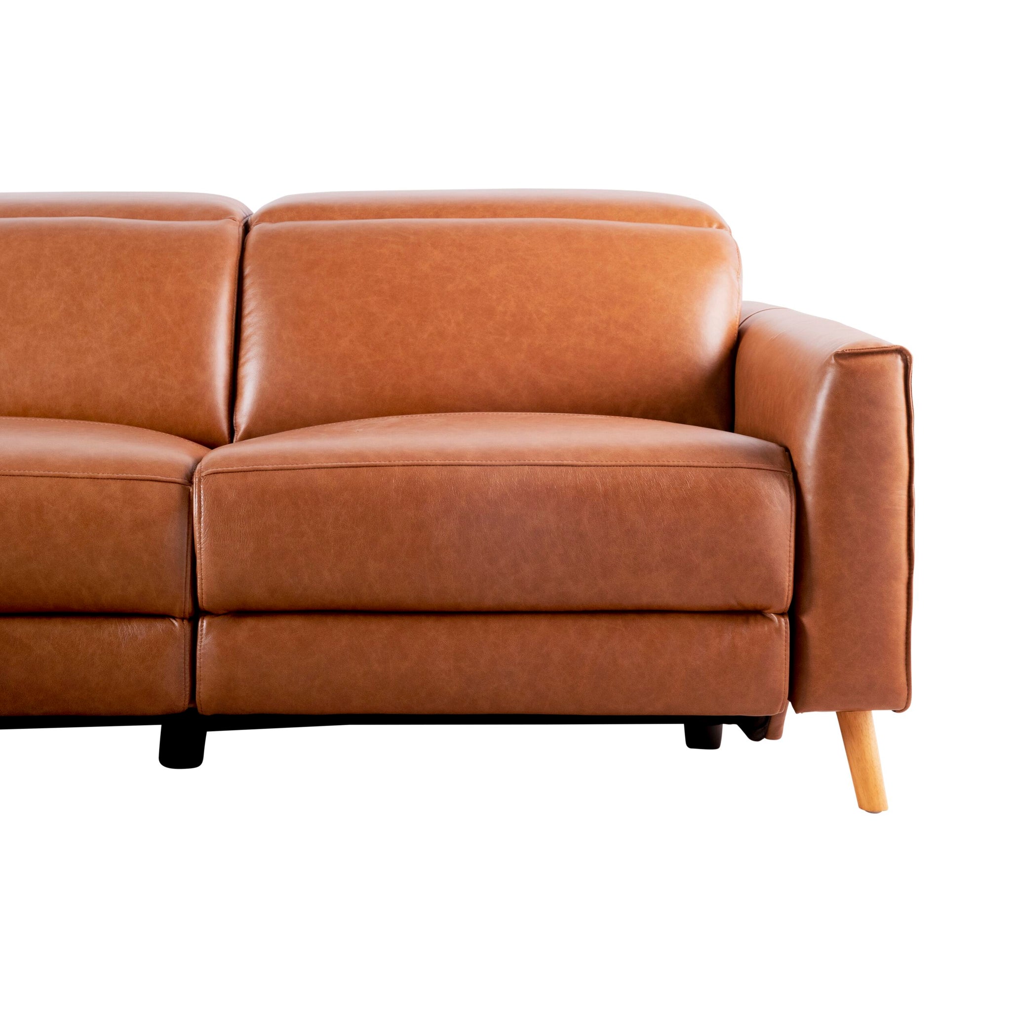 Dunaway 3 Seater Leather Recliner Chaise Sofa Dakota Vintage Saddle