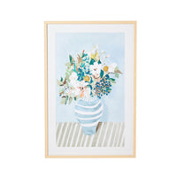 Still Life Floral in Stripe Vase Framed Glass Print 80x120cm