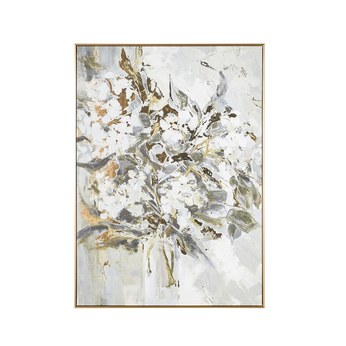 Grey and Gold Floral Canvas Print 102.6x142.6cm