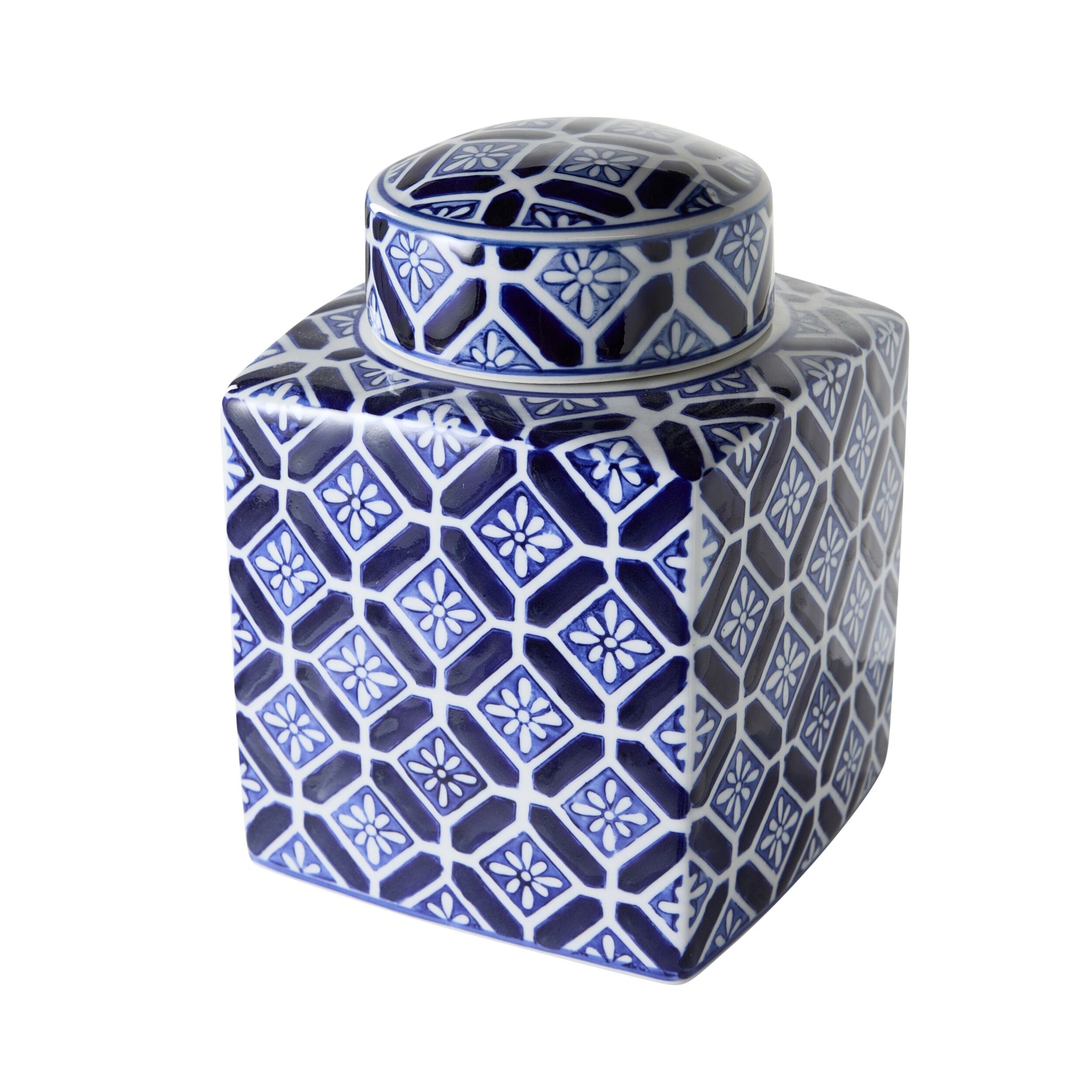 Celadon Daisy Tile Jar Large