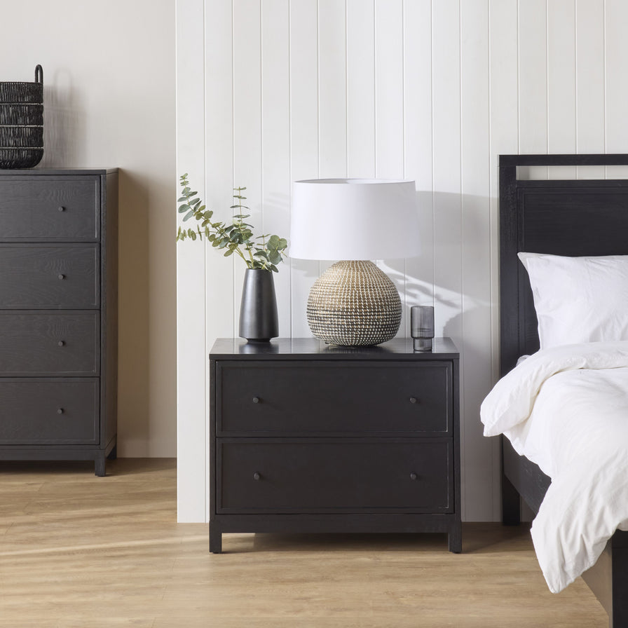 Avalon Large 2 Drawer Bedside Black – Early Settler Australia