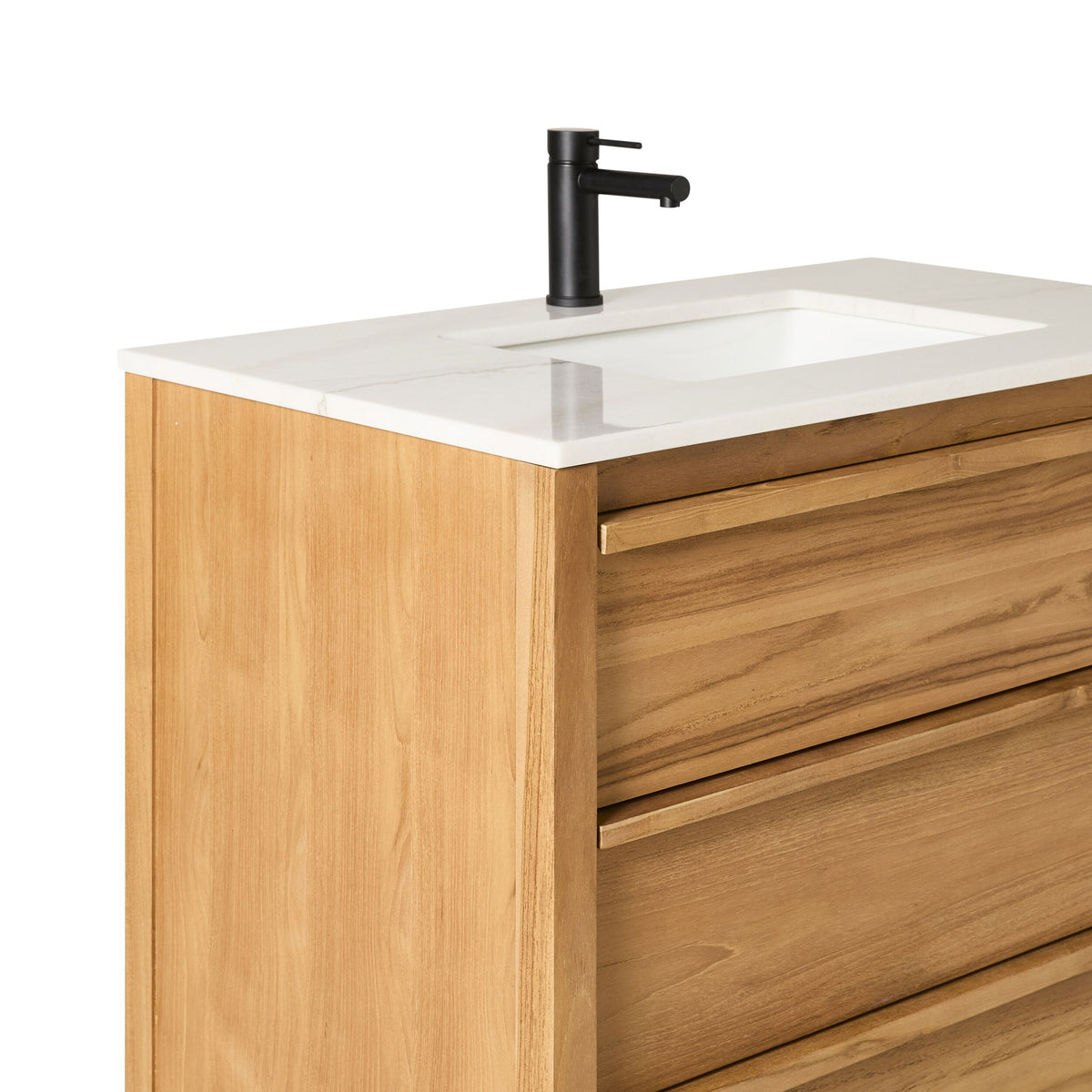Oliver Single Bathroom Vanity Teak with Stone Top 910mm Package