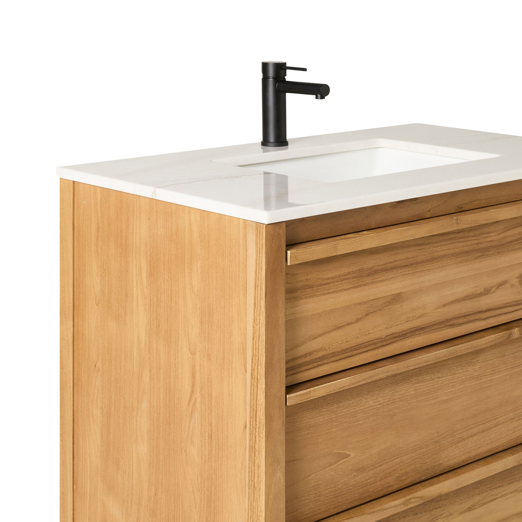 Oliver Single Bathroom Vanity Teak with Stone Top 910mm Package