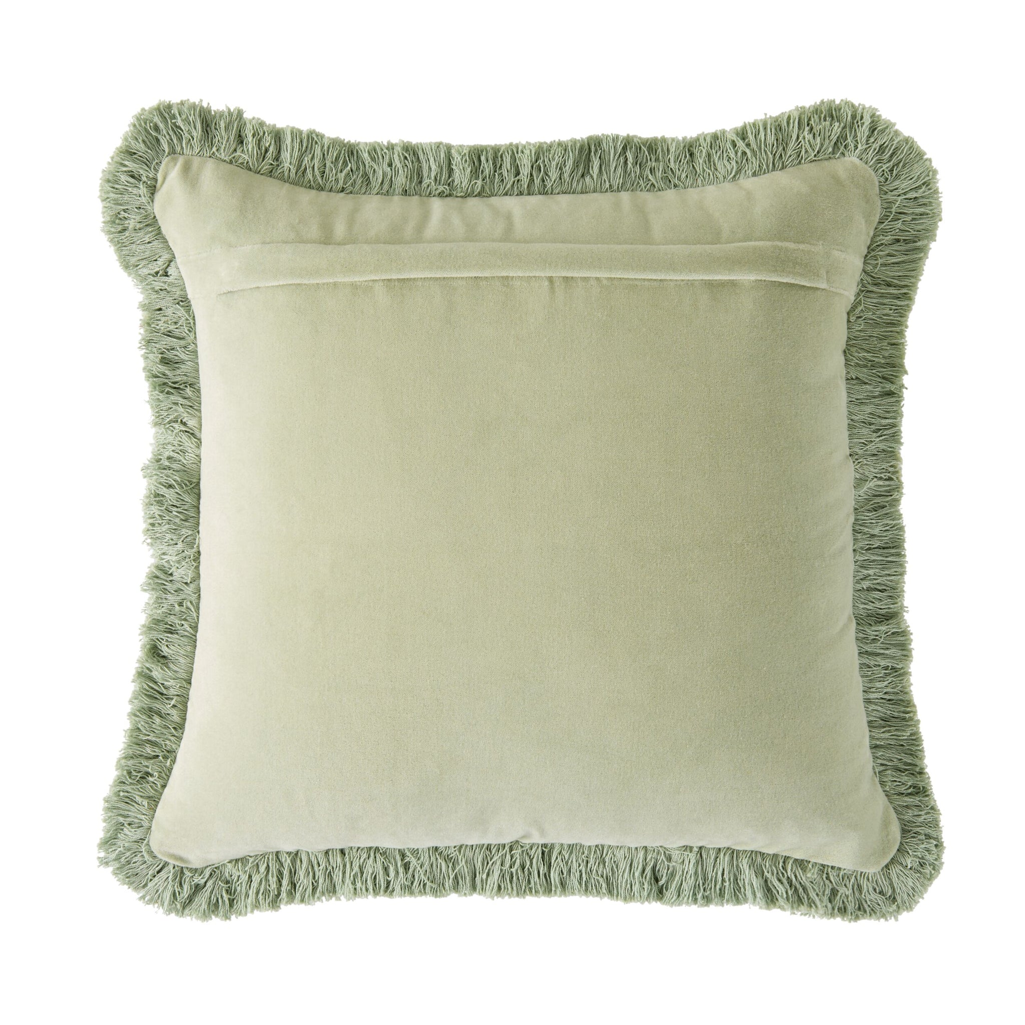 Casa Fringed Velvet Cushion Eucalyptus 50x50cm