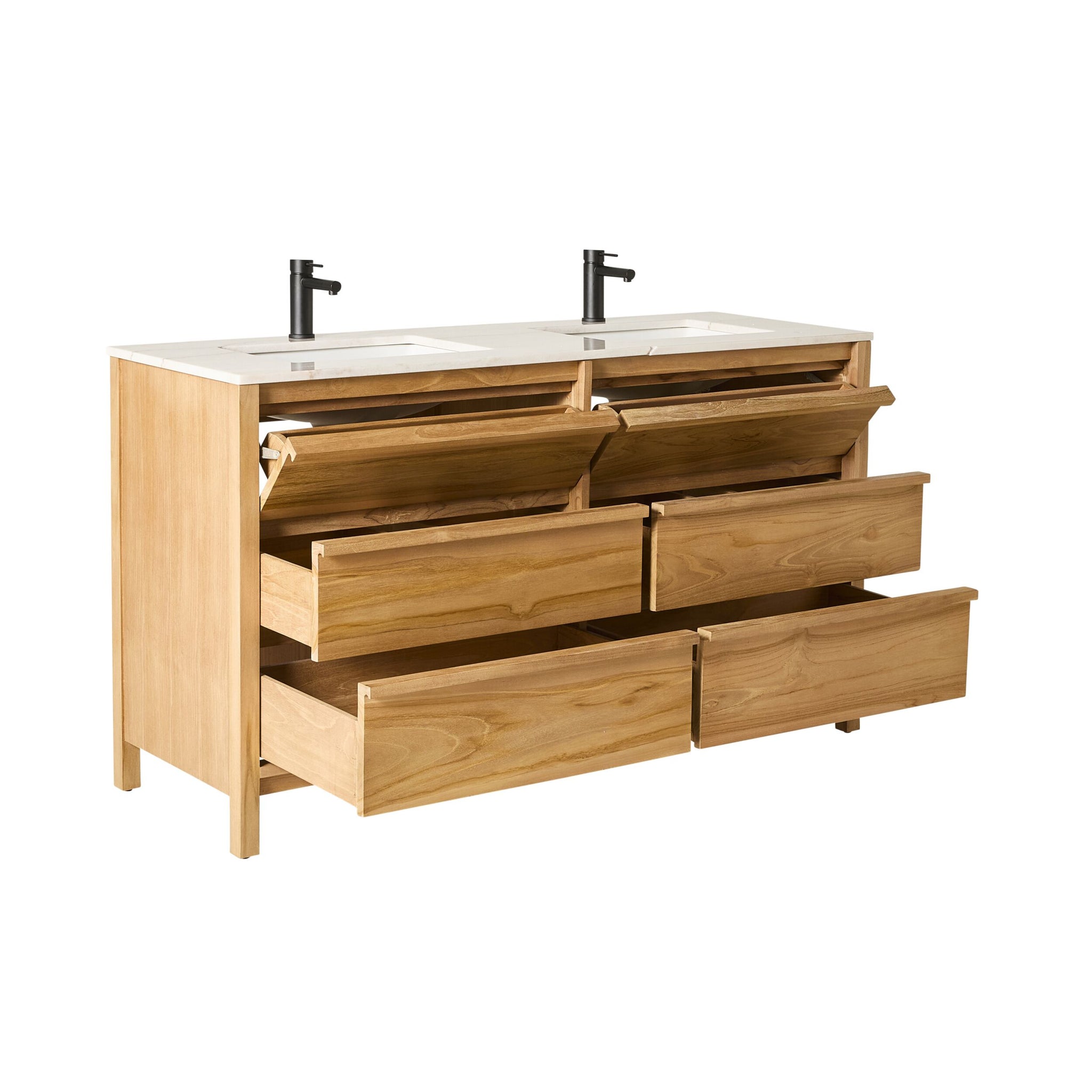 Oliver Double Bathroom Vanity Teak with Stone Top 1510mm Package