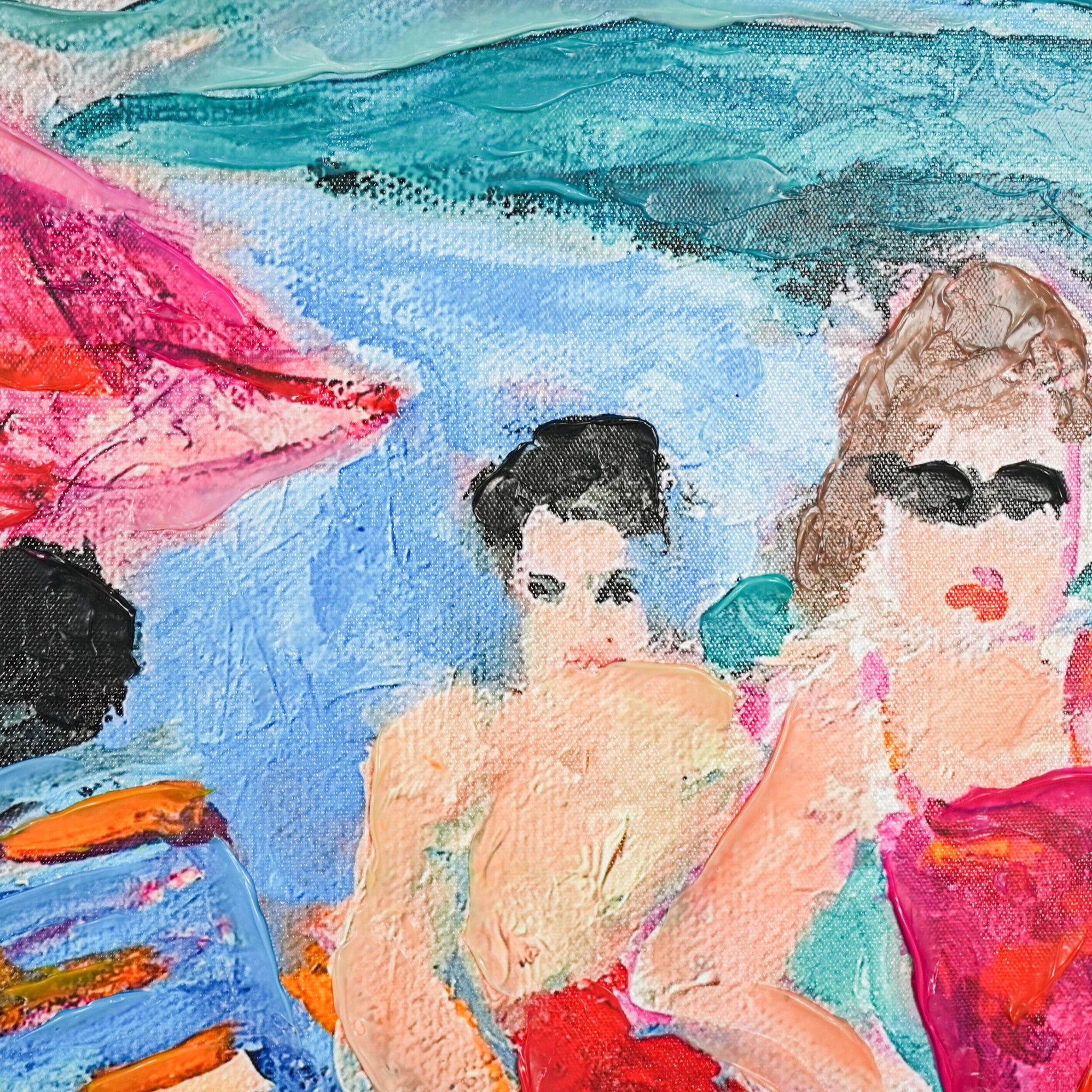 Bathing Ladies I Textured Framed Artwork 70x70cm