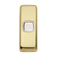 5850 Switch Flat Plate Rocker 1 Gang White Polished Brass H82xW30mm