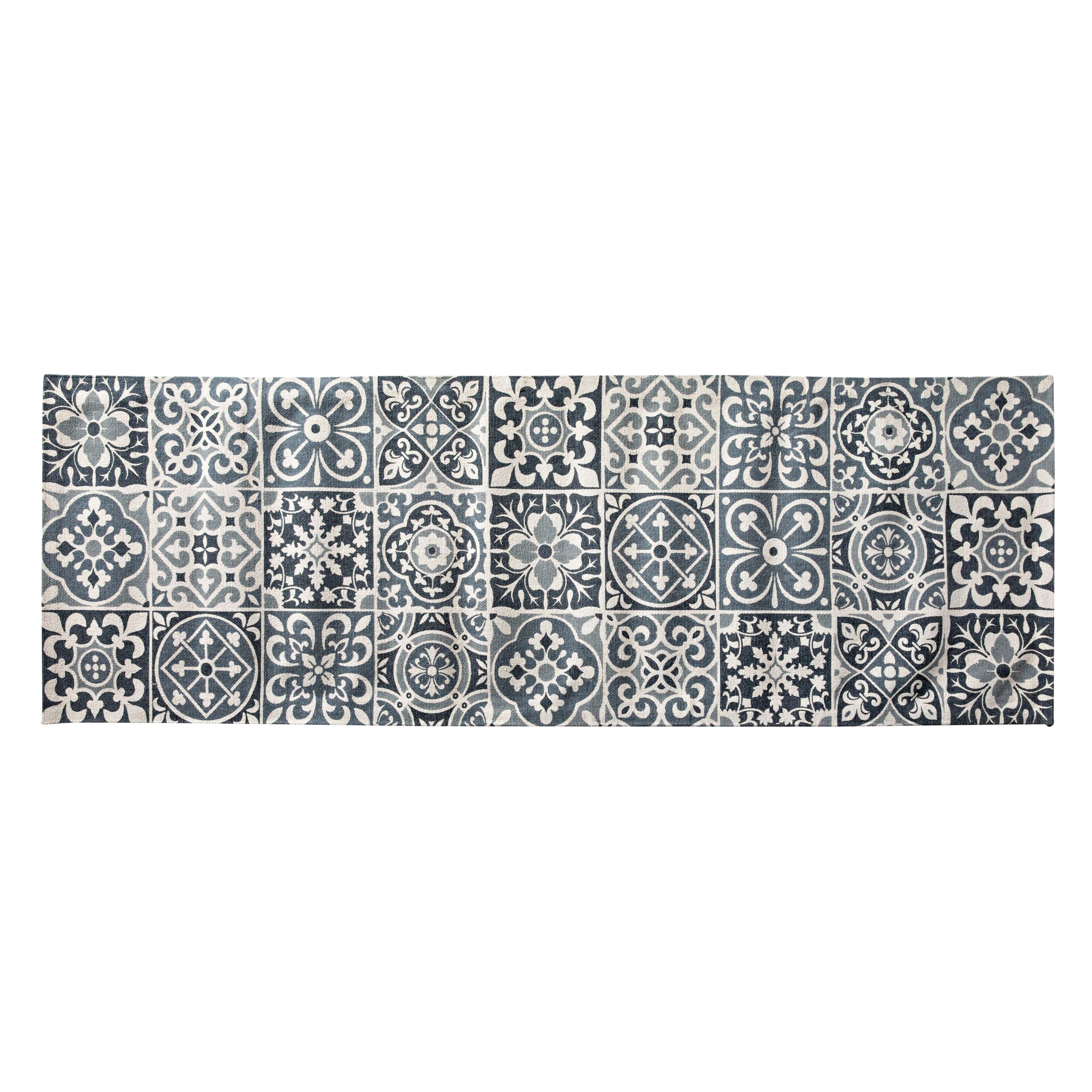 Carrelage Tile Hand Woven Soft Grey And Blue Rug Runner 200x70cm