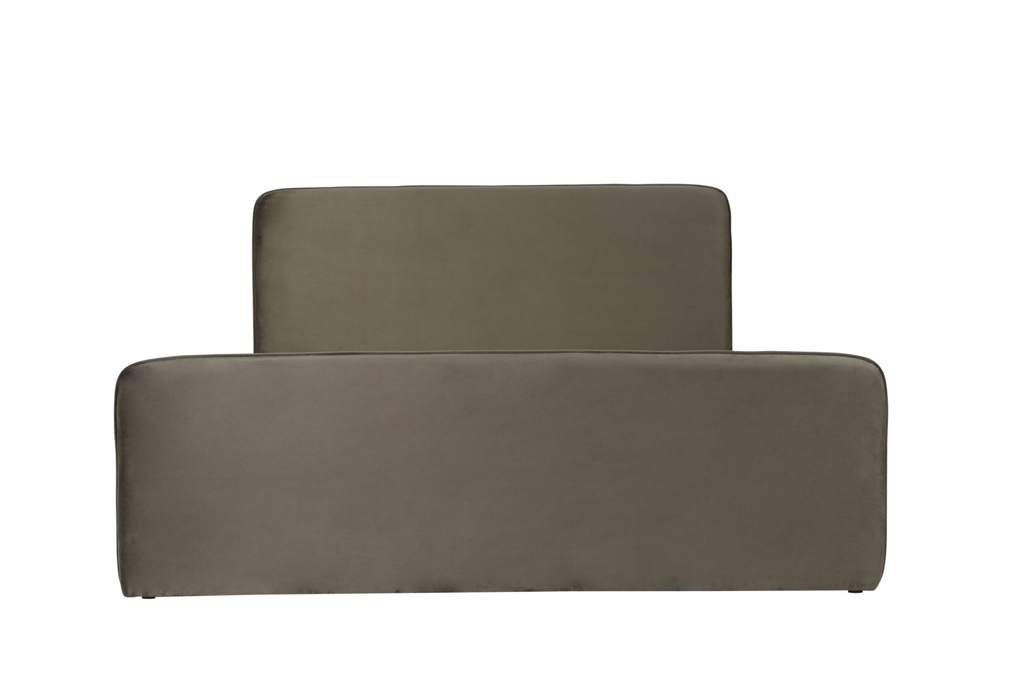 Experience the elegance of the Audrey Range with this king bed featuring a moss green velvet upholstered headboard and bed frame. Its simple design adds a modern touch against a plain background.