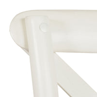 Close-up of the Provincial Cross Back Dining Chair in Vintage White, highlighting the top corner with its rounded support post and part of the cross backrest slat.