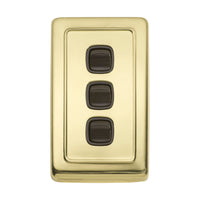 5804 Switch Flat Plate Rocker 3 Gang Brown Polished Brass H115xW72mm