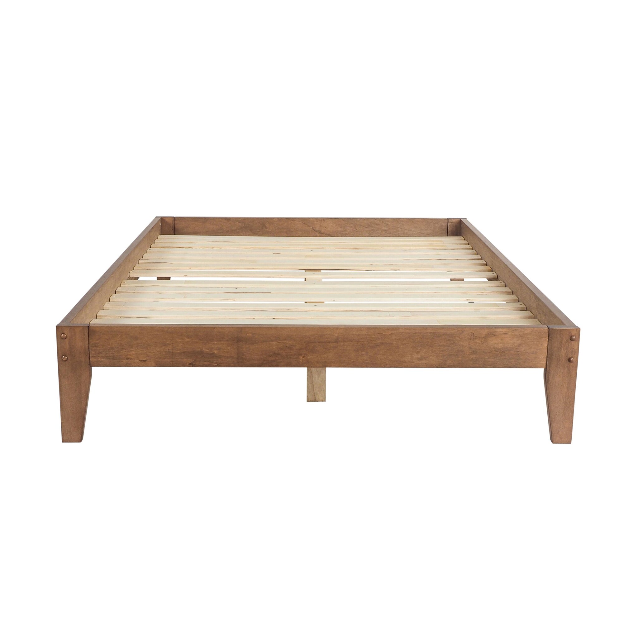The Kyan Double Bed Base Chestnut features a simple design with sturdy slats and a chestnut finish.