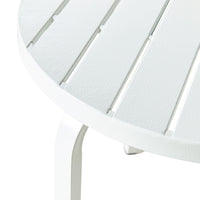 Close-up of the Kace Outdoor Side Table, 50cm in white, featuring a slatted design and powder-coated metal finish, ideal for outdoor use.