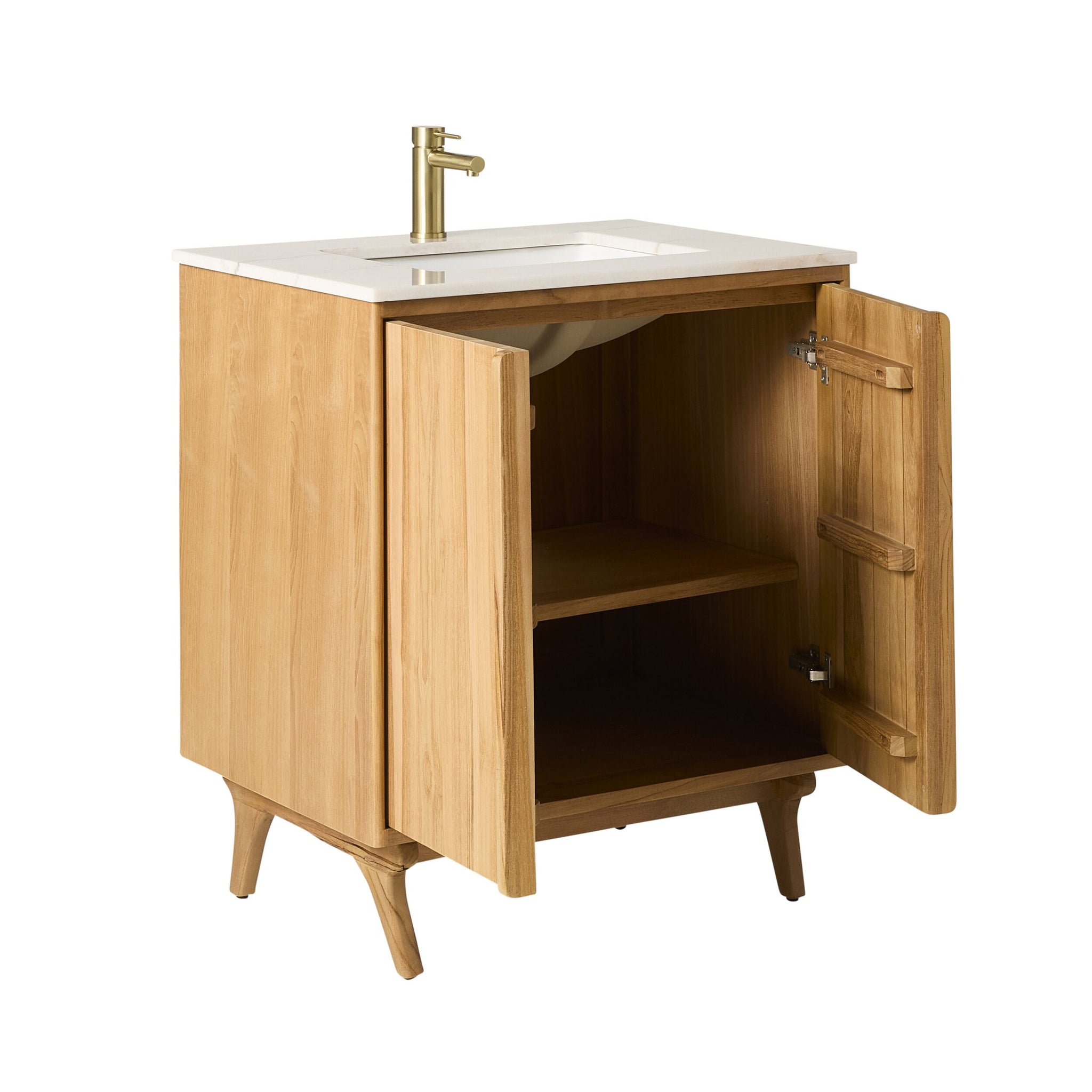 Remi Single Bathroom Vanity Teak with Stone Top 760mm Package