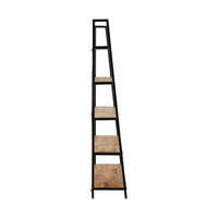 The Fulham Large Ladder Shelving Unit (193 x 121cm) features a stylish design with mango wood shelves and a black steel frame. Its five tiers increase in size from top to bottom, bringing a contemporary touch to any room.