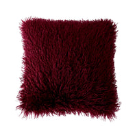 Faux Mongolian Fur and Velvet Cushion Claret 45x45cm
