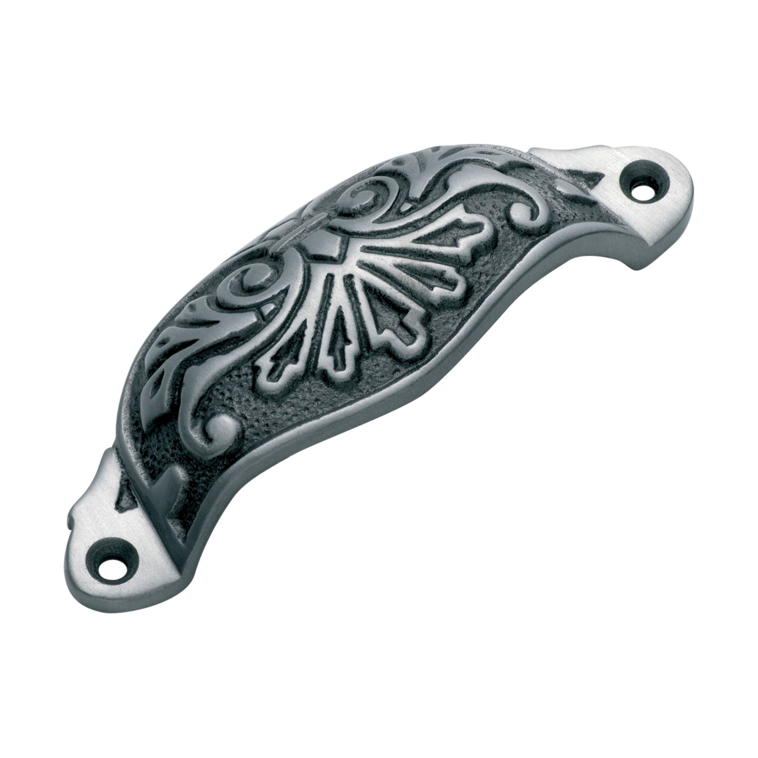 3582 Drawer Pull Ornate Cupped Iron Polished Metal H35xL110mm