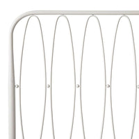 Elevate your bedroom with the Maya Queen Bed's white metal headboard, featuring an oval design with vertical and horizontal bars. The powder-coated finish offers durability and complements the iron frame for a stylish, timeless centerpiece.