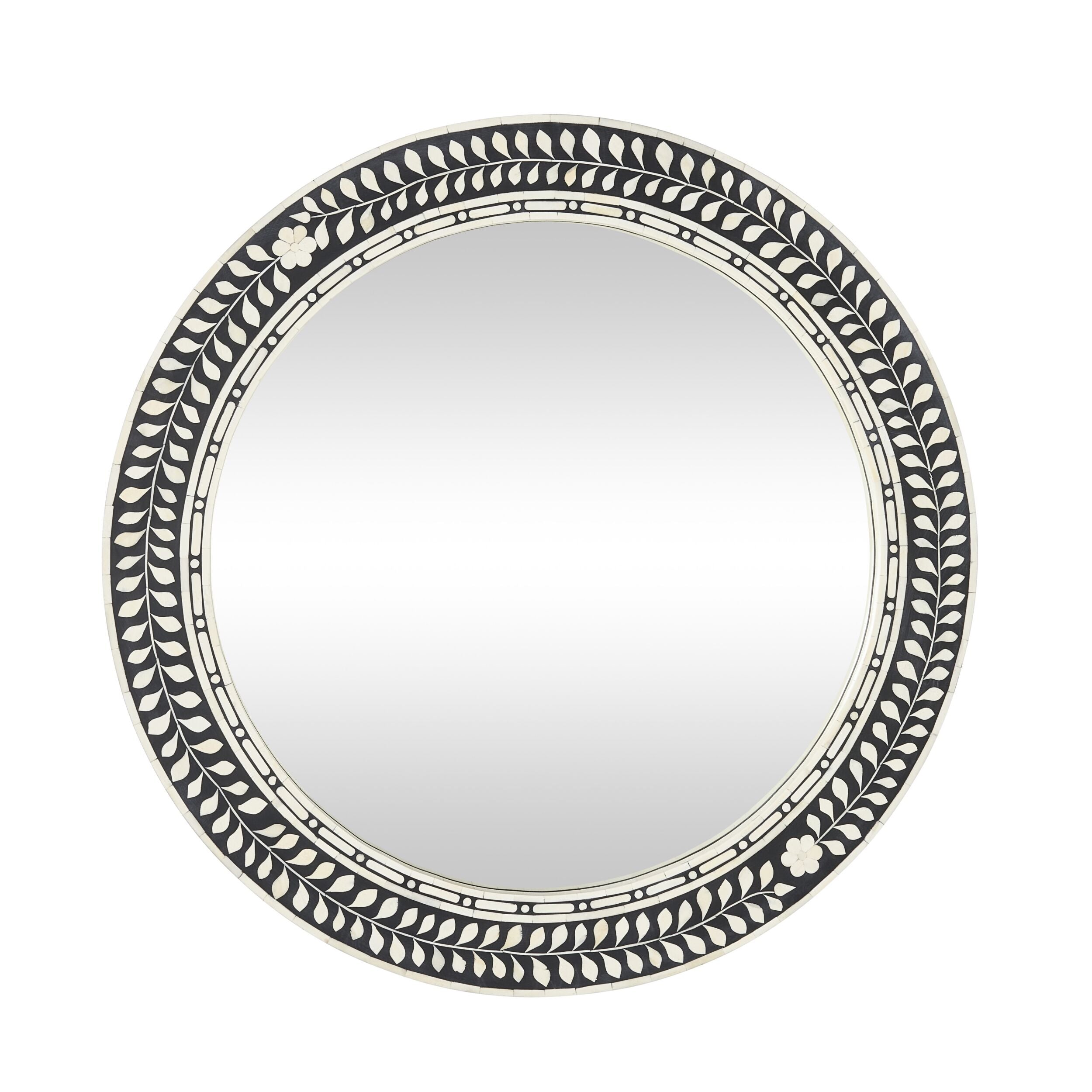 Bone Inlay Round Mirror Black and White 90cm