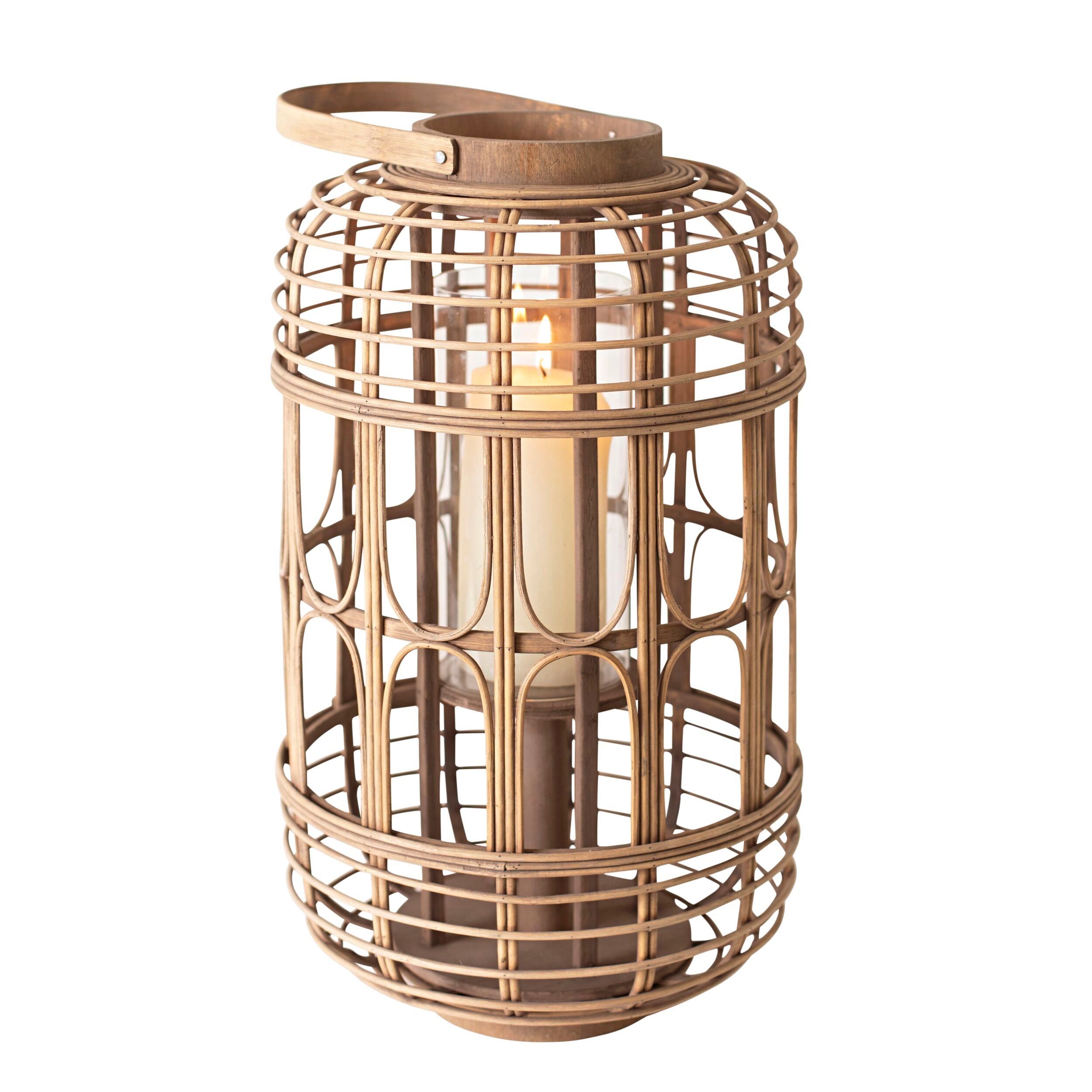 Bamboo Lantern Natural With Glass 45x25x25cm