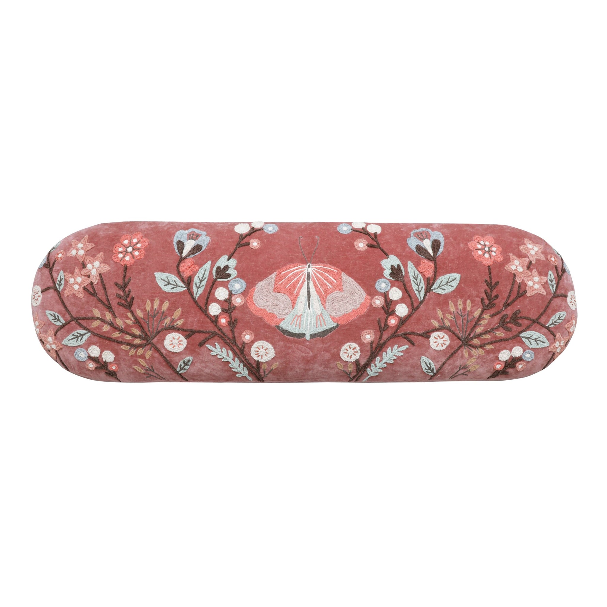 Freya Embroidered Bench Rose Pink Velvet