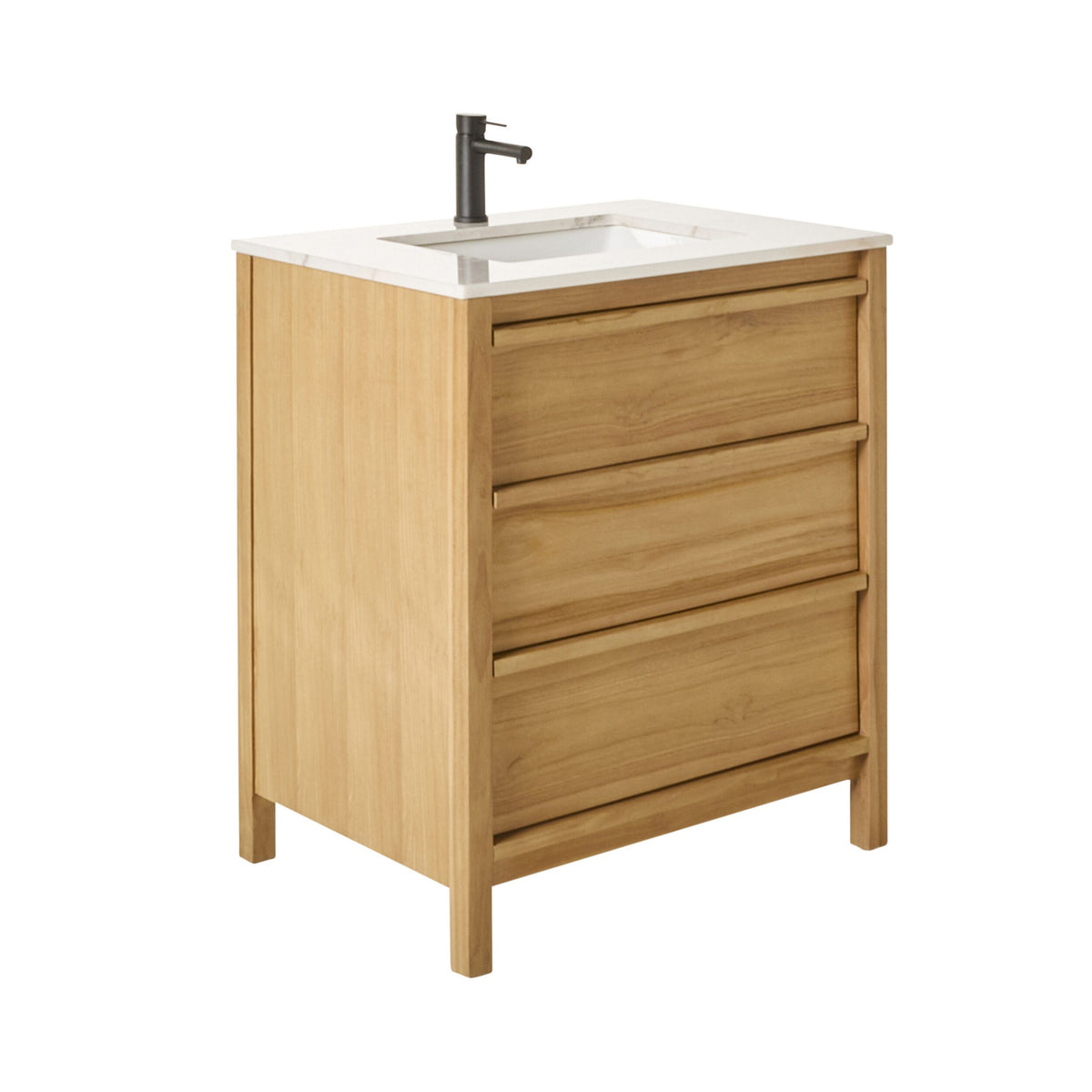 Oliver Single Bathroom Vanity Teak with Stone Top 760mm Package