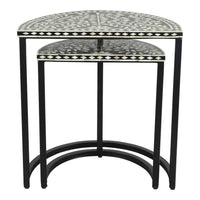 Bone Inlay Half Moon Side Table Black with Black Frame 53cm