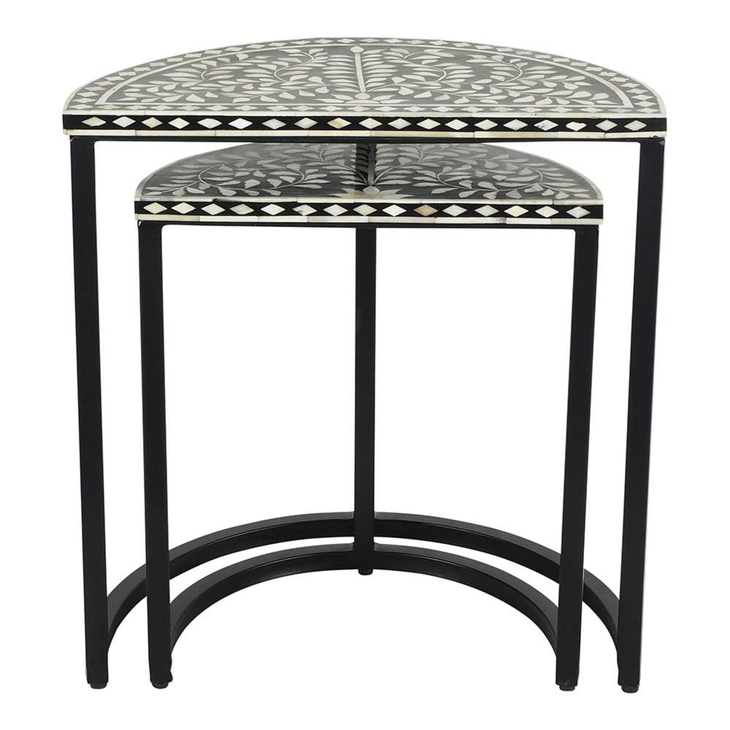 Bone Inlay Half Moon Side Table Black with Black Frame 53cm