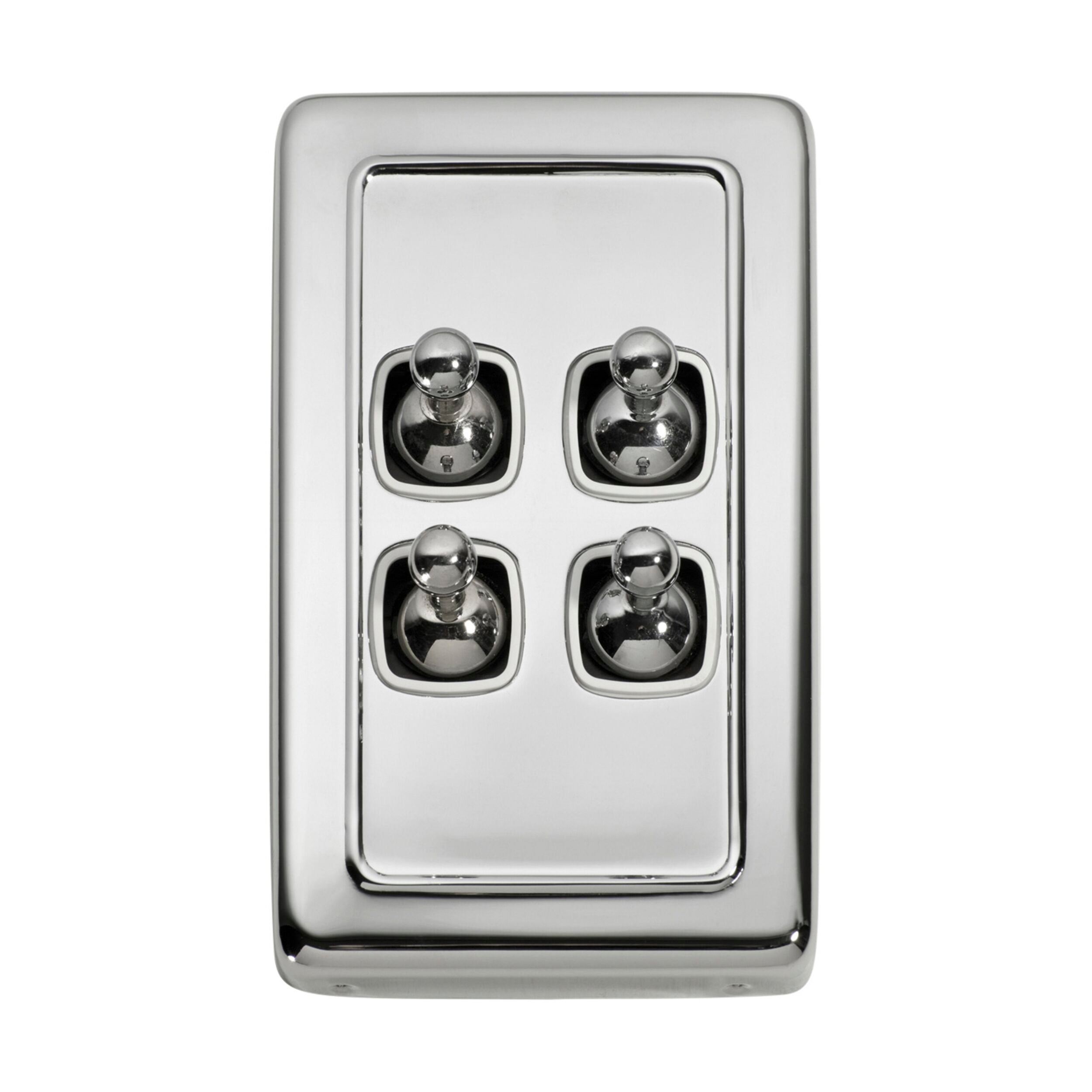 5945 Switch Flat Plate Toggle 4 Gang White Chrome Plated H115xW72mm