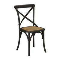 The Provincial Cross Back Dining Chair Black features a classic "X" backrest and a woven straw seat, evoking the style of Paris cafe dining.