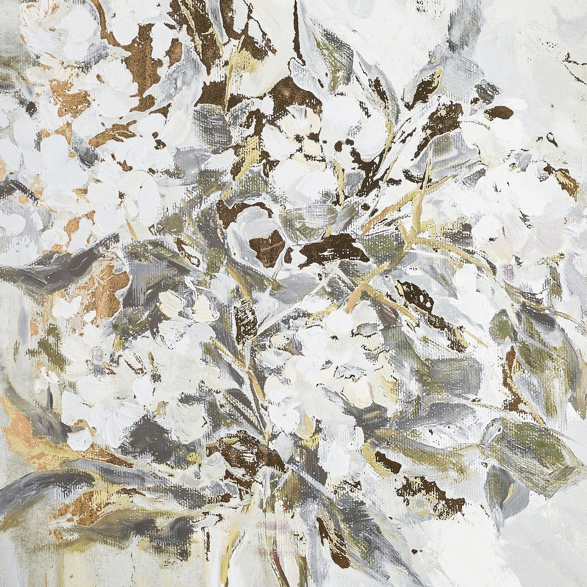 Grey and Gold Floral Canvas Print 102.6x142.6cm