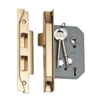 2147 Mortice Lock 5 Lever Rebated Polished Brass CTC57mm Backset 57mm