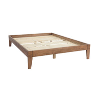 The Kyan Double Bed Base in chestnut showcases a minimalist design with a slatted base.