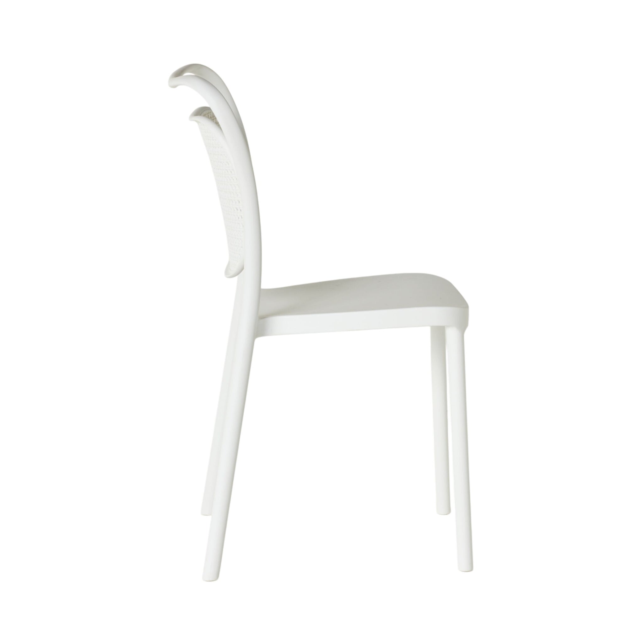 The Frankie Dining Chair White, made of polypropylene, is shown in profile against a plain white background.