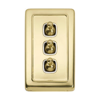 5954 Switch Flat Plate Toggle 3 Gang White Polished Brass H115xW72mm